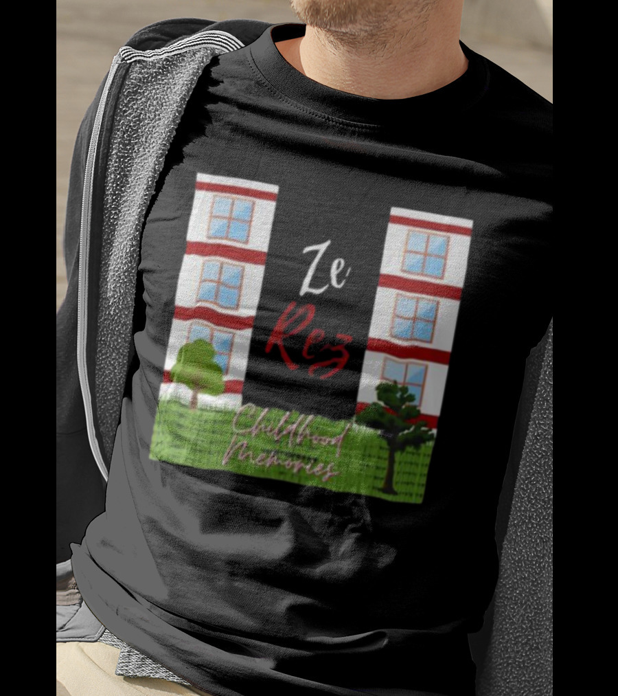 Ze Rez Childhood Memories Red And White Buildings With Trees T-Shirt