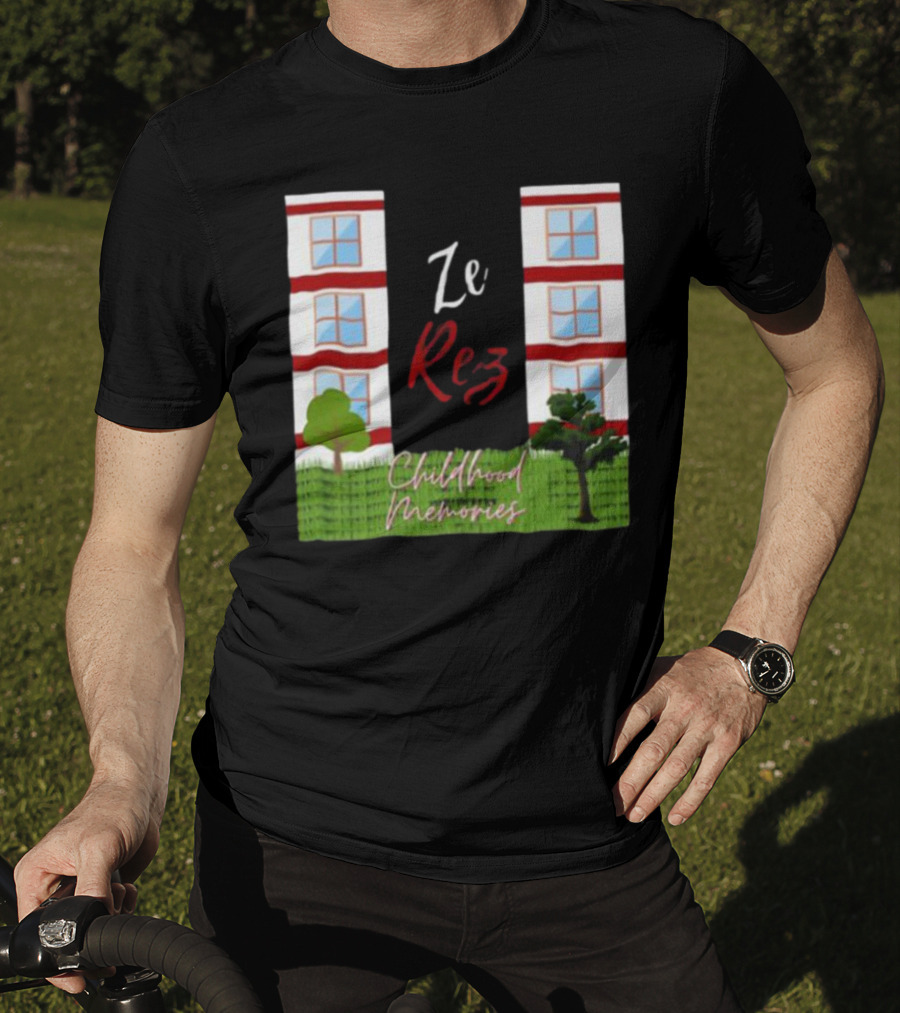 Ze Rez Childhood Memories Red And White Buildings With Trees T-Shirt