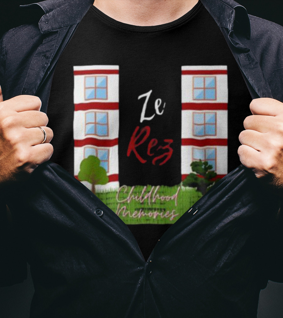 Ze Rez Childhood Memories Red And White Buildings With Trees T-Shirt