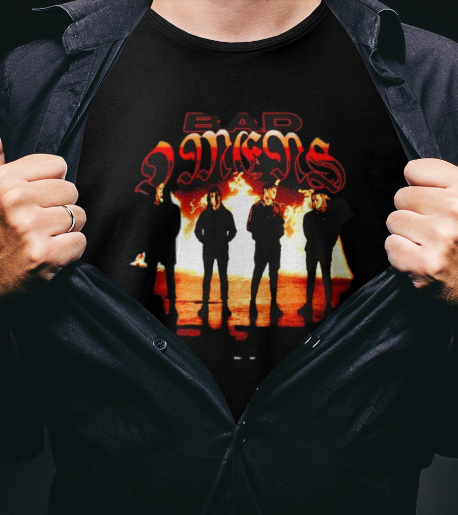 BAD OMENS Face In The Flames Shadows Fiery Background T-Shirt