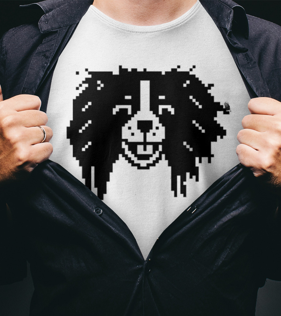 Charles Spaniel Louie 8 Bit Pixel Dog Face T-Shirt