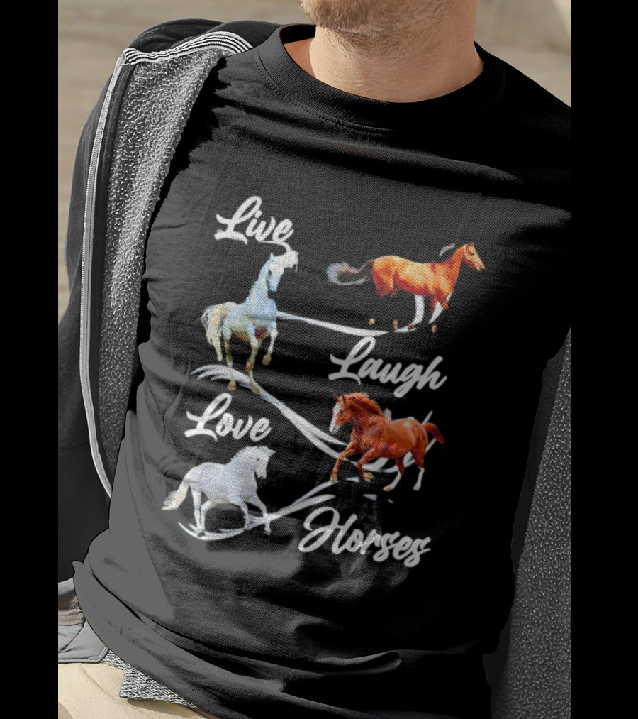 Live Laugh Love Horses Jumping Energetic Colors T-Shirt
