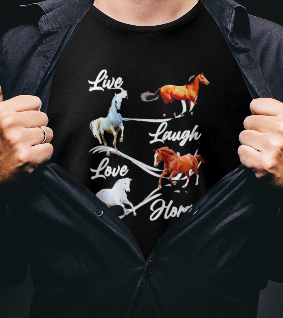 Live Laugh Love Horses Jumping Energetic Colors T-Shirt