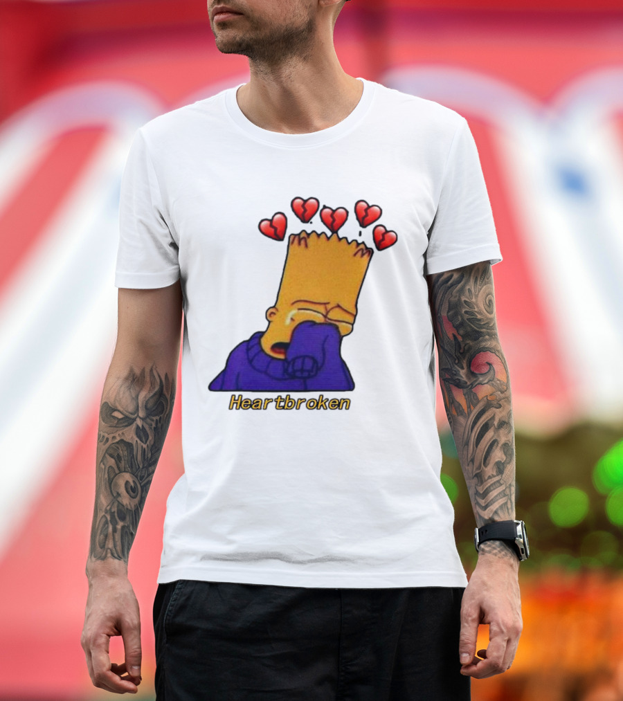 Bart Simpson Heartbroken Crying with Broken Hearts T-Shirt