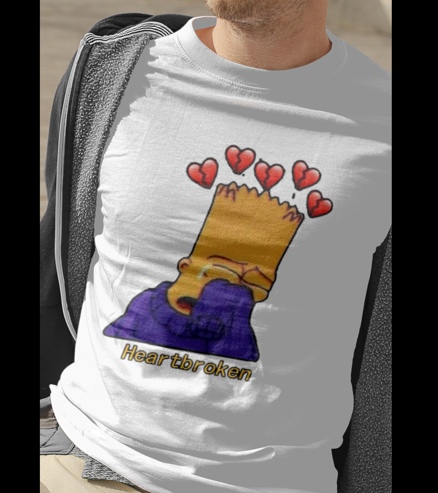 Bart Simpson Heartbroken Crying With Broken Hearts T-Shirt