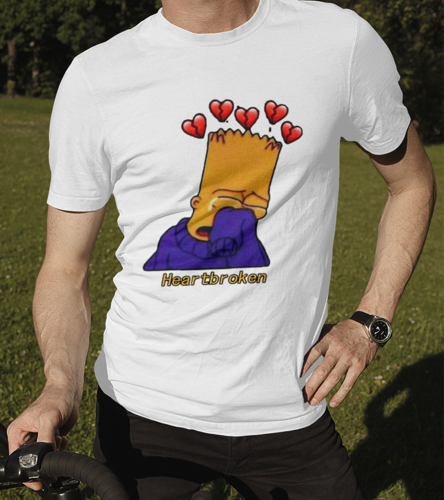 Bart Simpson Heartbroken Crying With Broken Hearts T-Shirt