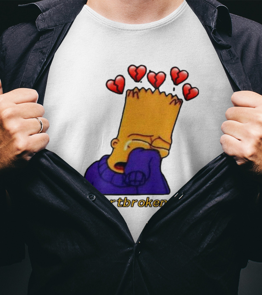 Bart Simpson Heartbroken Crying With Broken Hearts T-Shirt