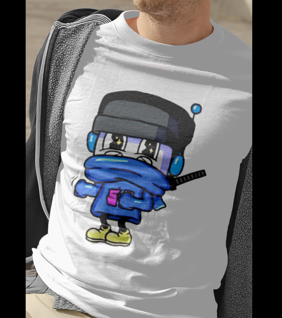 Ctop Simple Chris Cartoon Character With Headphones And Blue Scarf T-Shirt