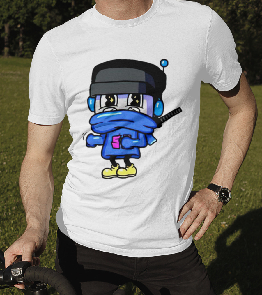 Ctop Simple Chris Cartoon Character With Headphones And Blue Scarf T-Shirt