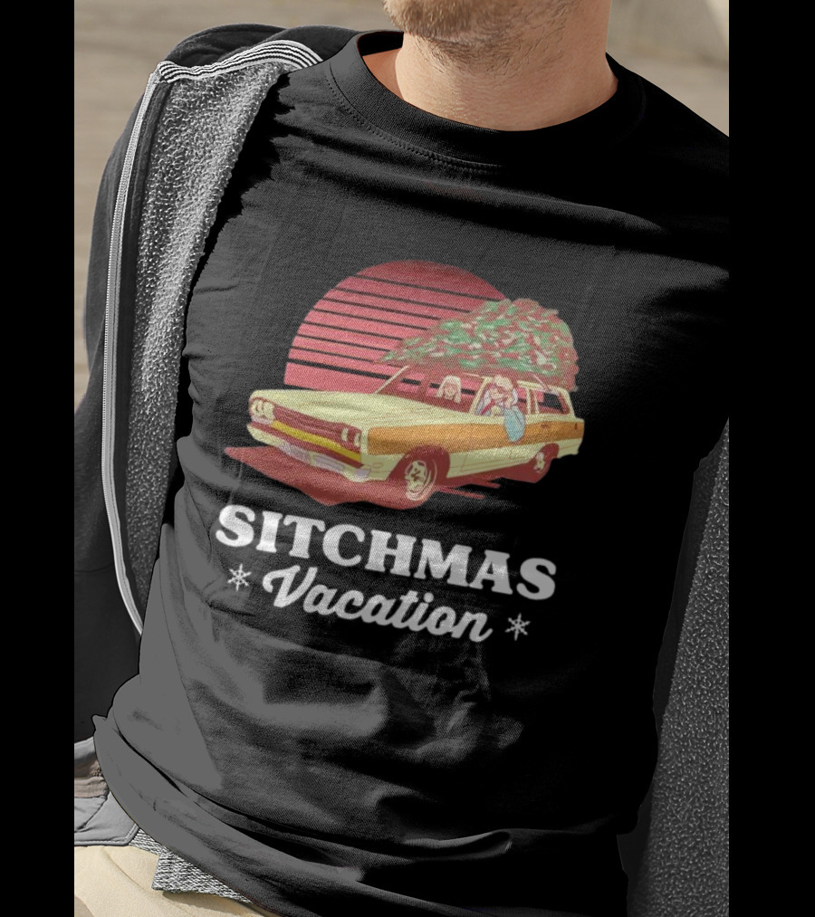 Sitchmas Vacation Retro Christmas Car Scene T-Shirt