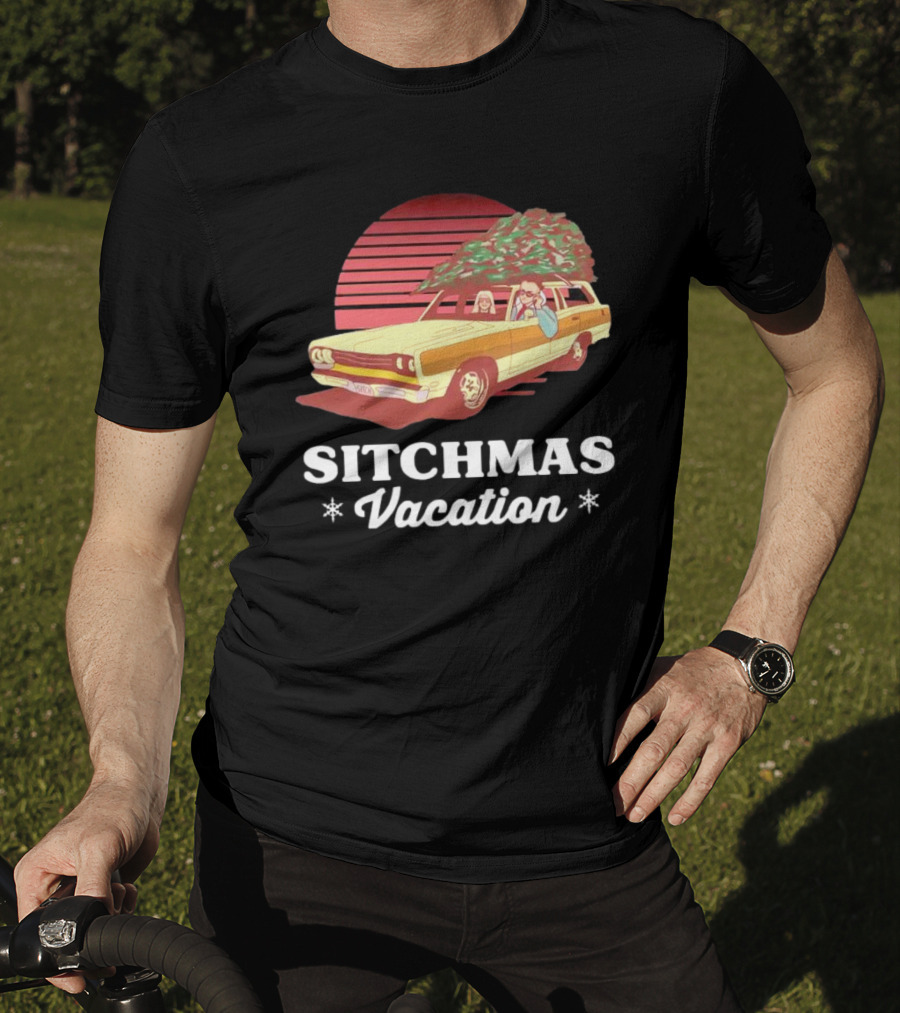 Sitchmas Vacation Retro Christmas Car Scene T-Shirt