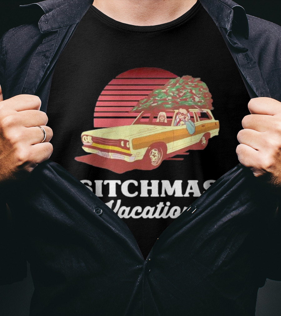 Sitchmas Vacation Retro Christmas Car Scene T-Shirt