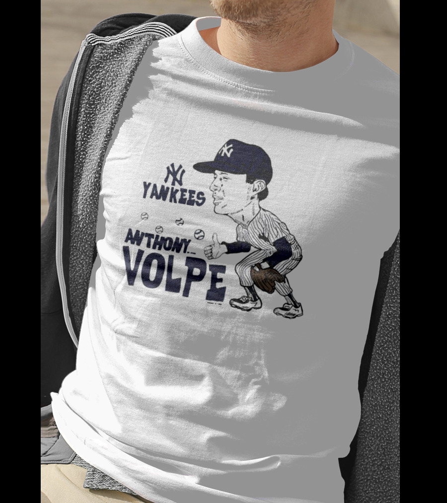 Anthony Volpe New York Yankees Caricature Baseball Player With Cap And Glove T-Shirt