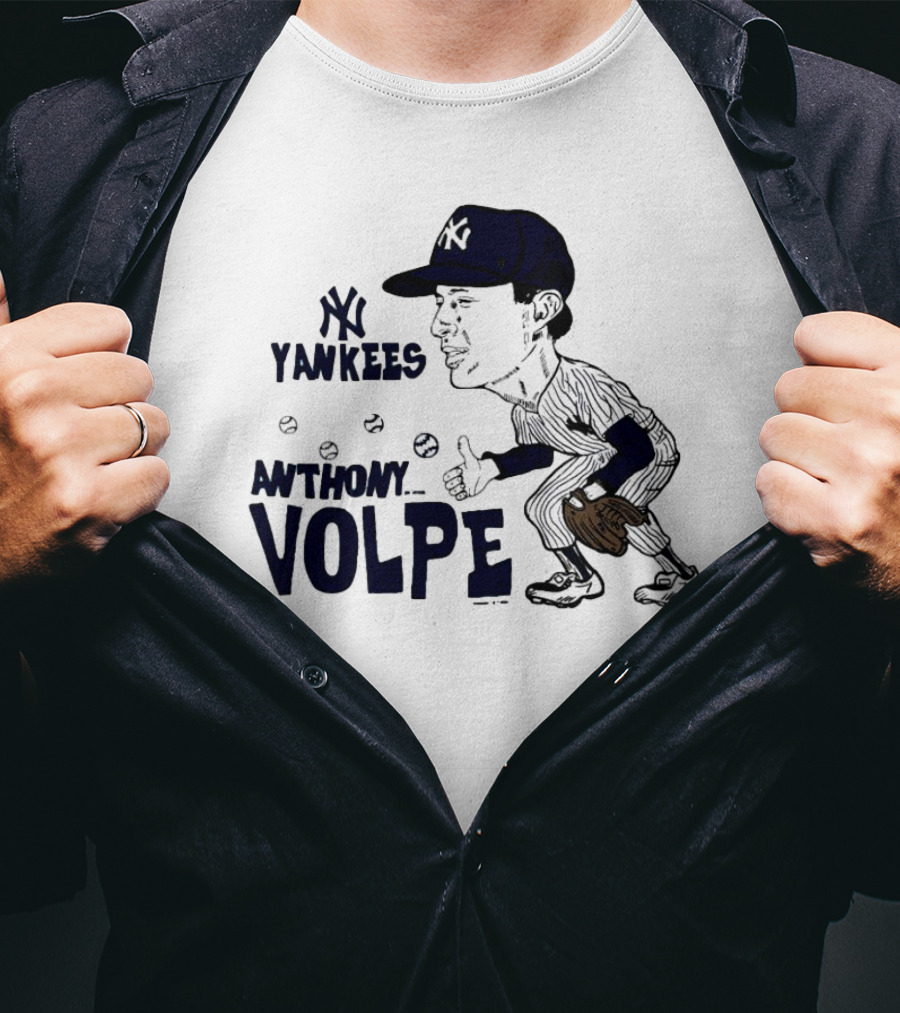 Anthony Volpe New York Yankees Caricature Baseball Player With Cap And Glove T-Shirt