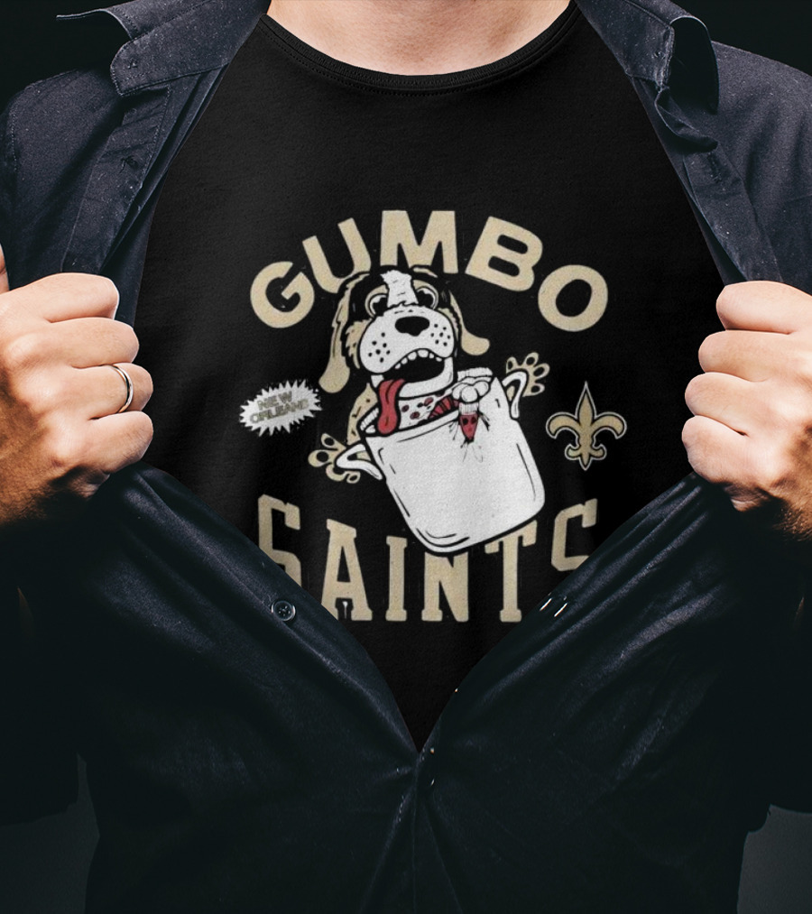 Gumbo Saints New Orleans Fleur-de-Lis Dog Crawfish Gotcha T-Shirt