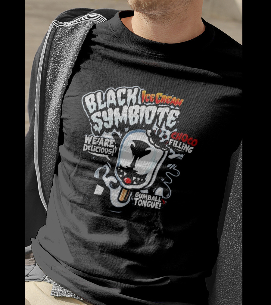 Black Symbiote Ice Cream We Are Delicious Choco Filling Gumball Tongue T-Shirt