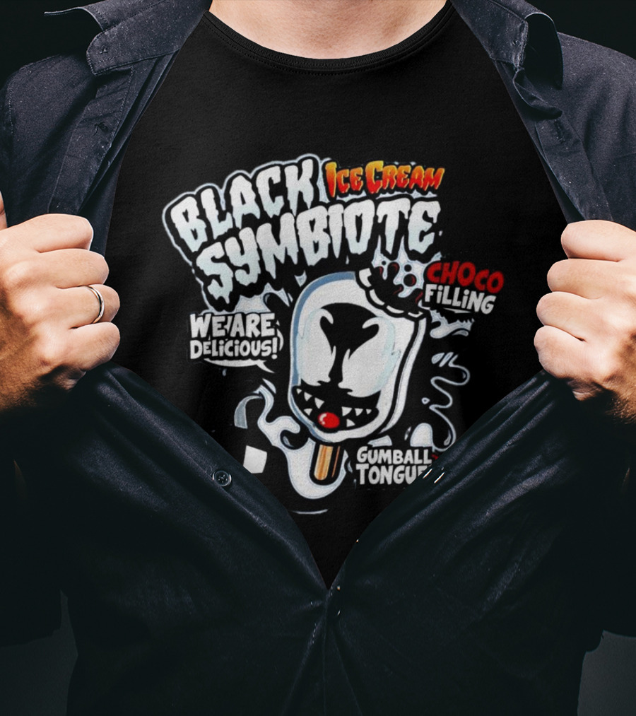 Black Symbiote Ice Cream We Are Delicious Choco Filling Gumball Tongue T-Shirt