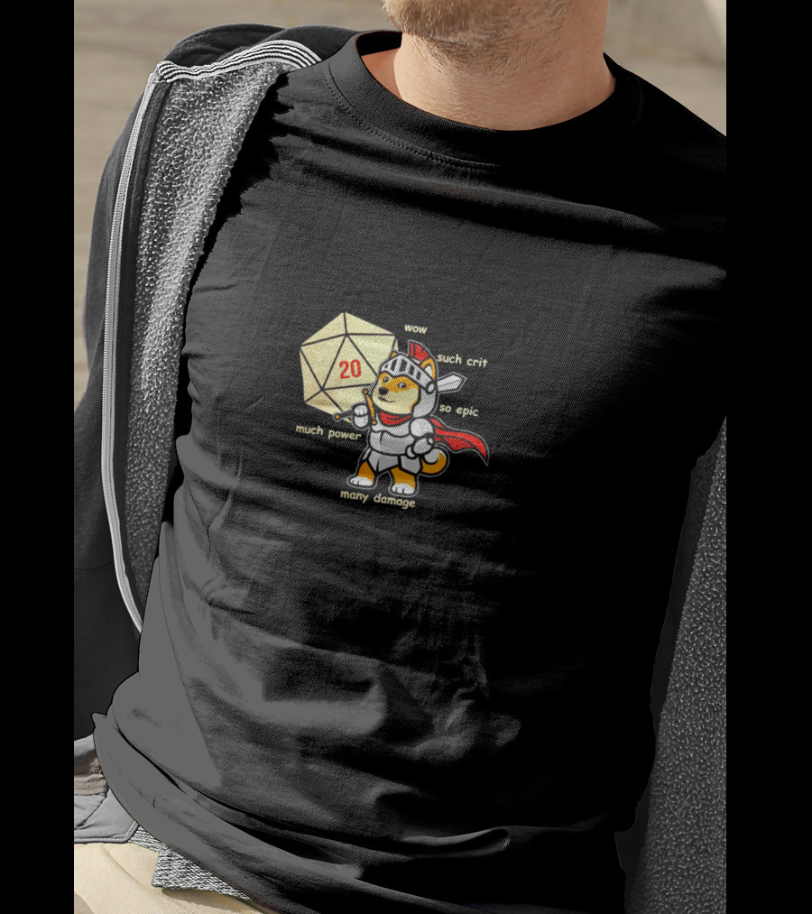Doge Knight With D20 Much Power Many Damage Wow Such Crit So Epic T-Shirt