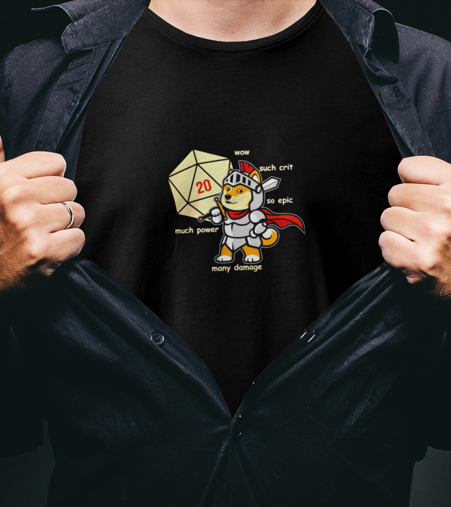Doge Knight With D20 Much Power Many Damage Wow Such Crit So Epic T-Shirt
