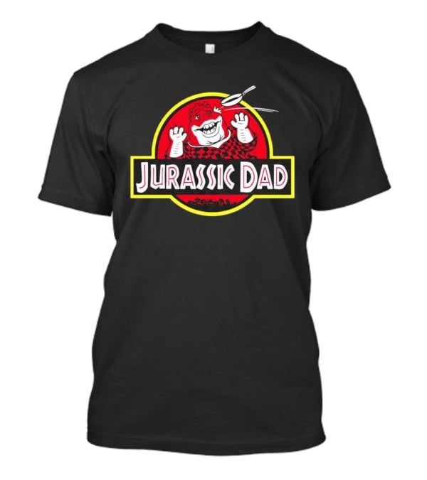 Jurassic Dad Dinosaur Cartoon Logo Frying Pan Image T-Shirt