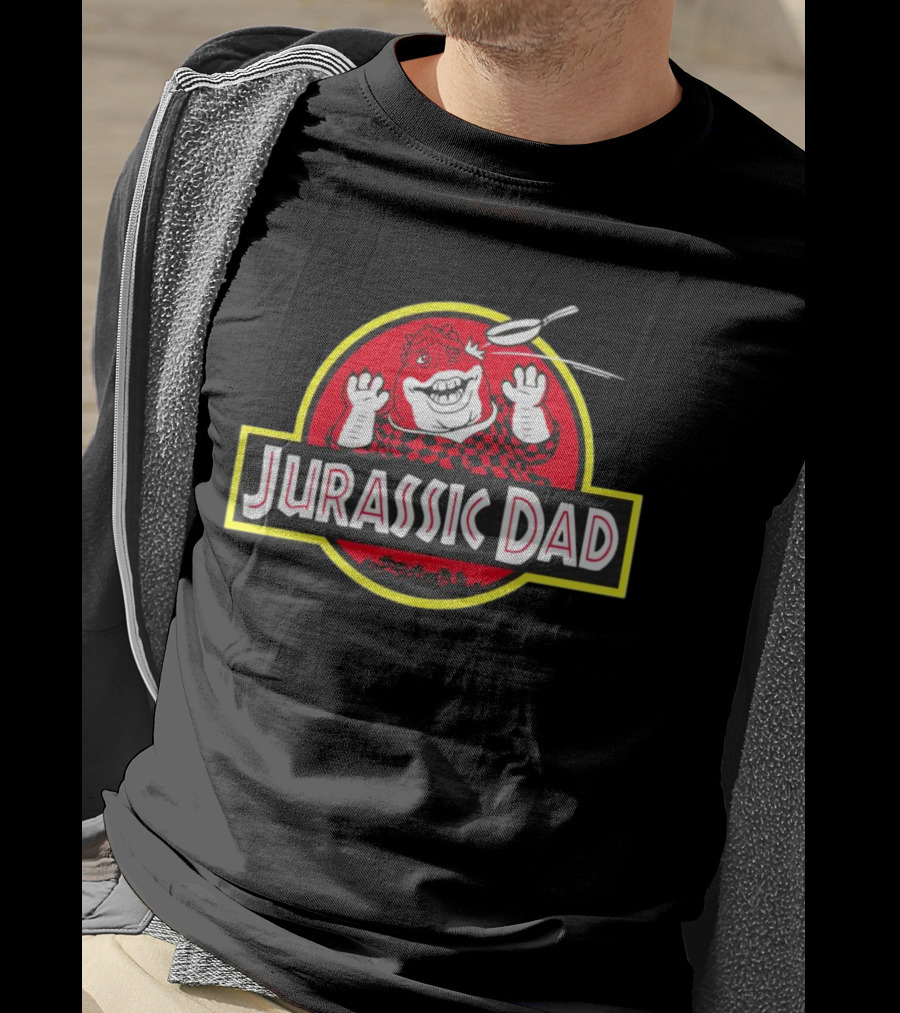 Jurassic Dad Dinosaur Cartoon Logo Frying Pan Image T-Shirt