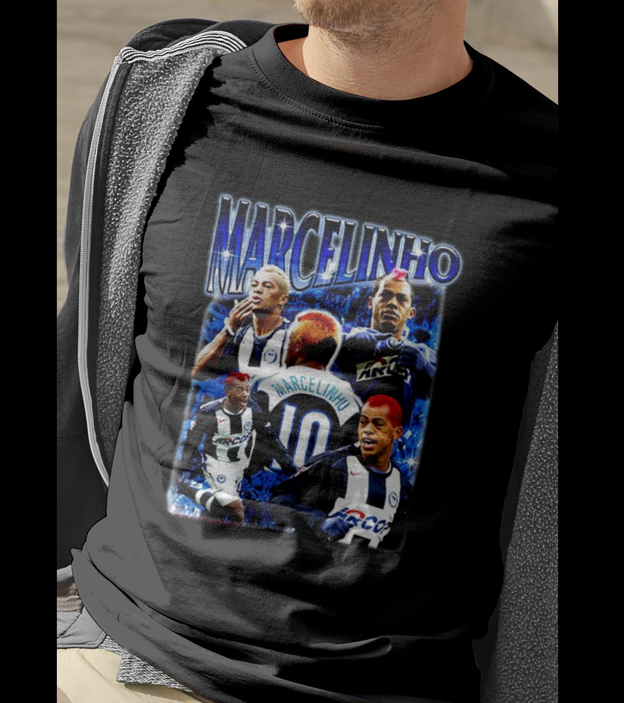 MARCELINHO 10 Football Soccer Player Inspiring Blue Dynamic Action Portraits T-Shirt