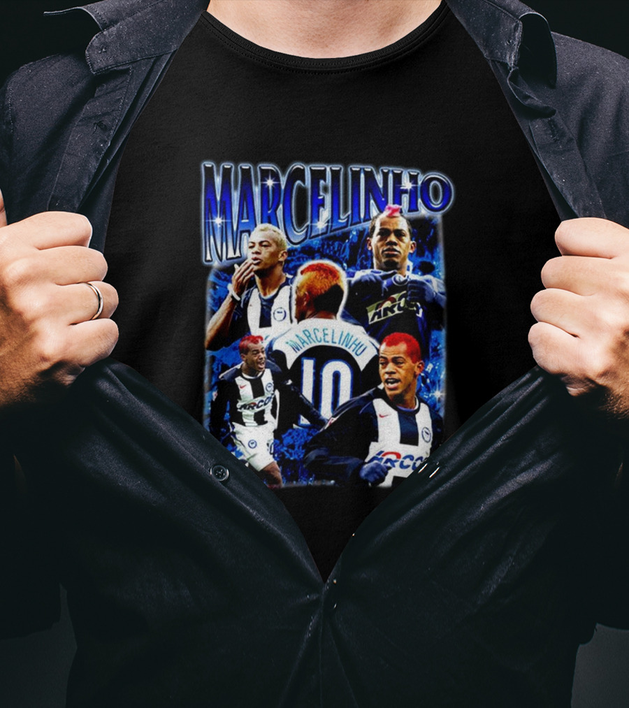 MARCELINHO 10 Football Soccer Player Inspiring Blue Dynamic Action Portraits T-Shirt