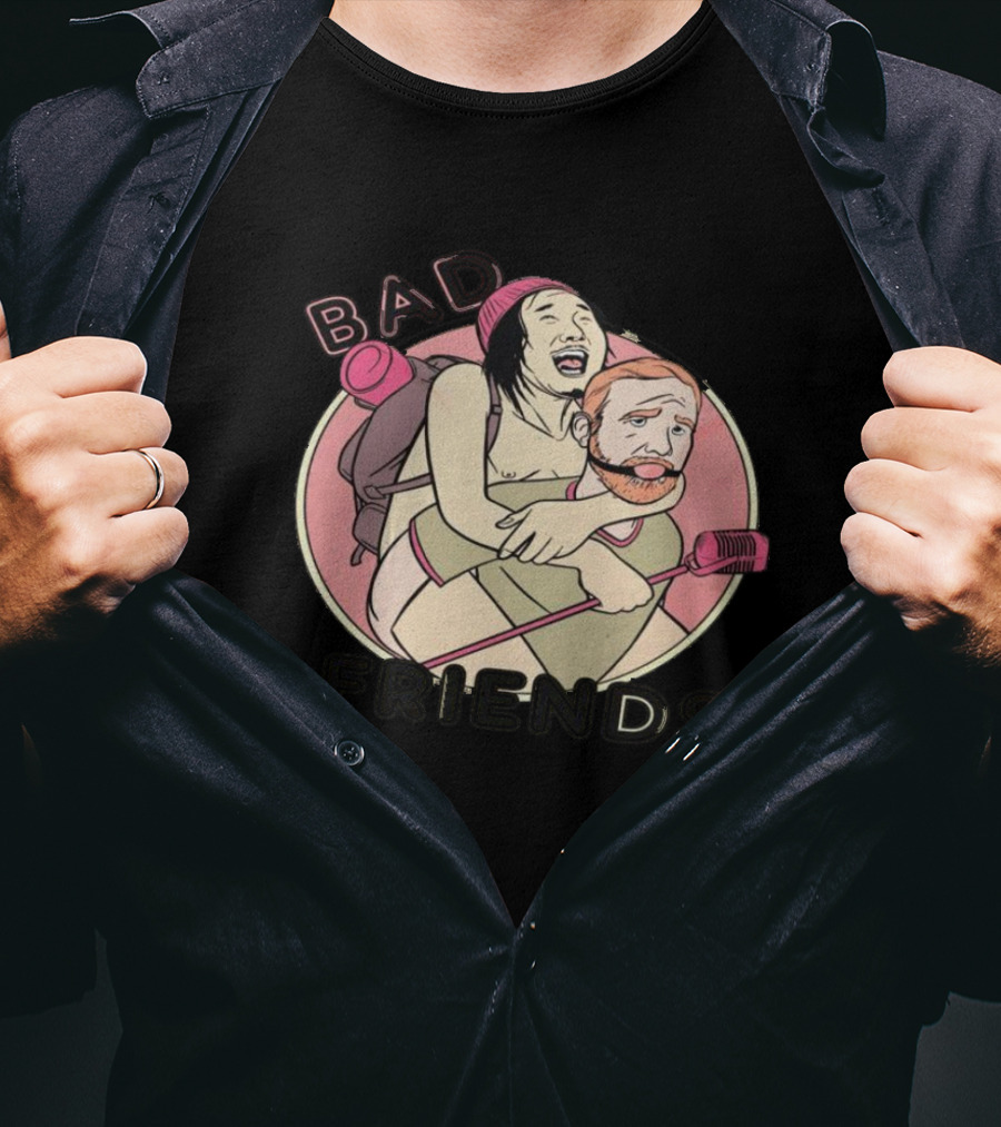 Bad Friends Comedy Podcast Piggyback Mic T-Shirt