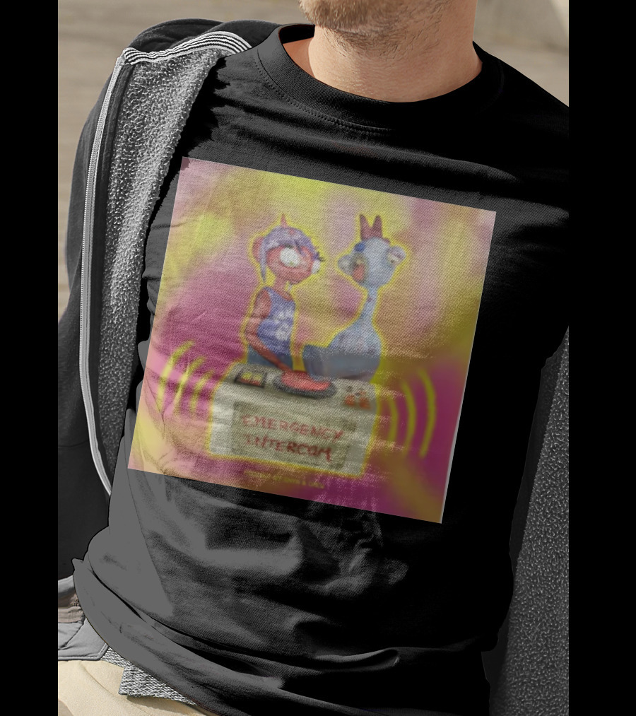 Emergency Intercom Podcast By Enya And Drew Vibrant Cartoon Characters On Bright Background T-Shirt