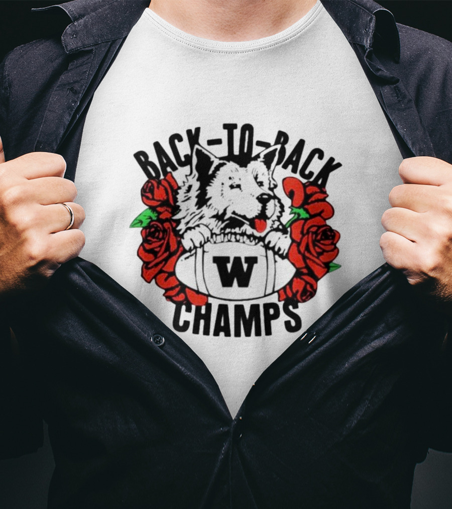 Back To Back W Champs Husky With Roses T-Shirt