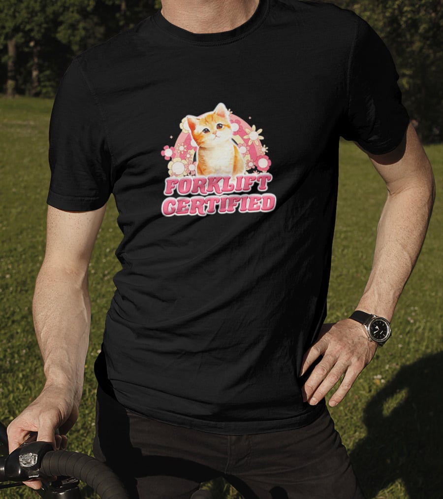Cat Forklift Certified Cute Floral Pink T-Shirt