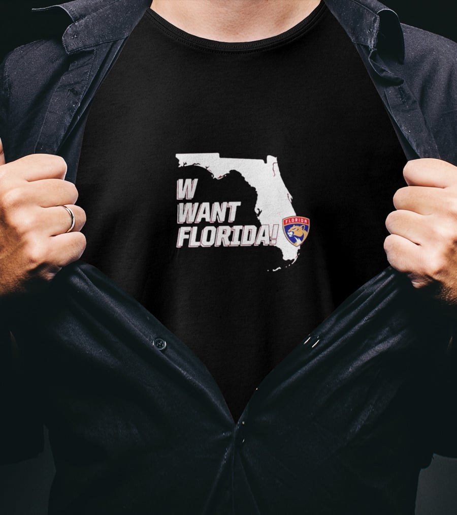 Florida Panthers W Want Florida Map T-Shirt