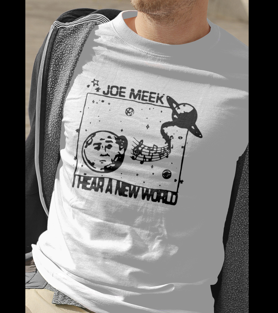 Joe Meek I Hear A New World Moon And Saturn Music Notes Space T-Shirt