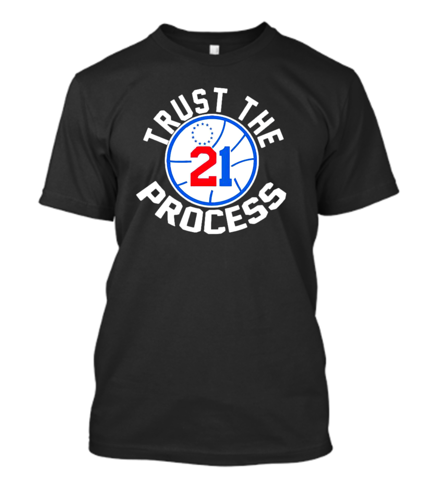 Philadelphia 76ers Joel Embiid 21 Trust The Process Basketball Emblem T-Shirt