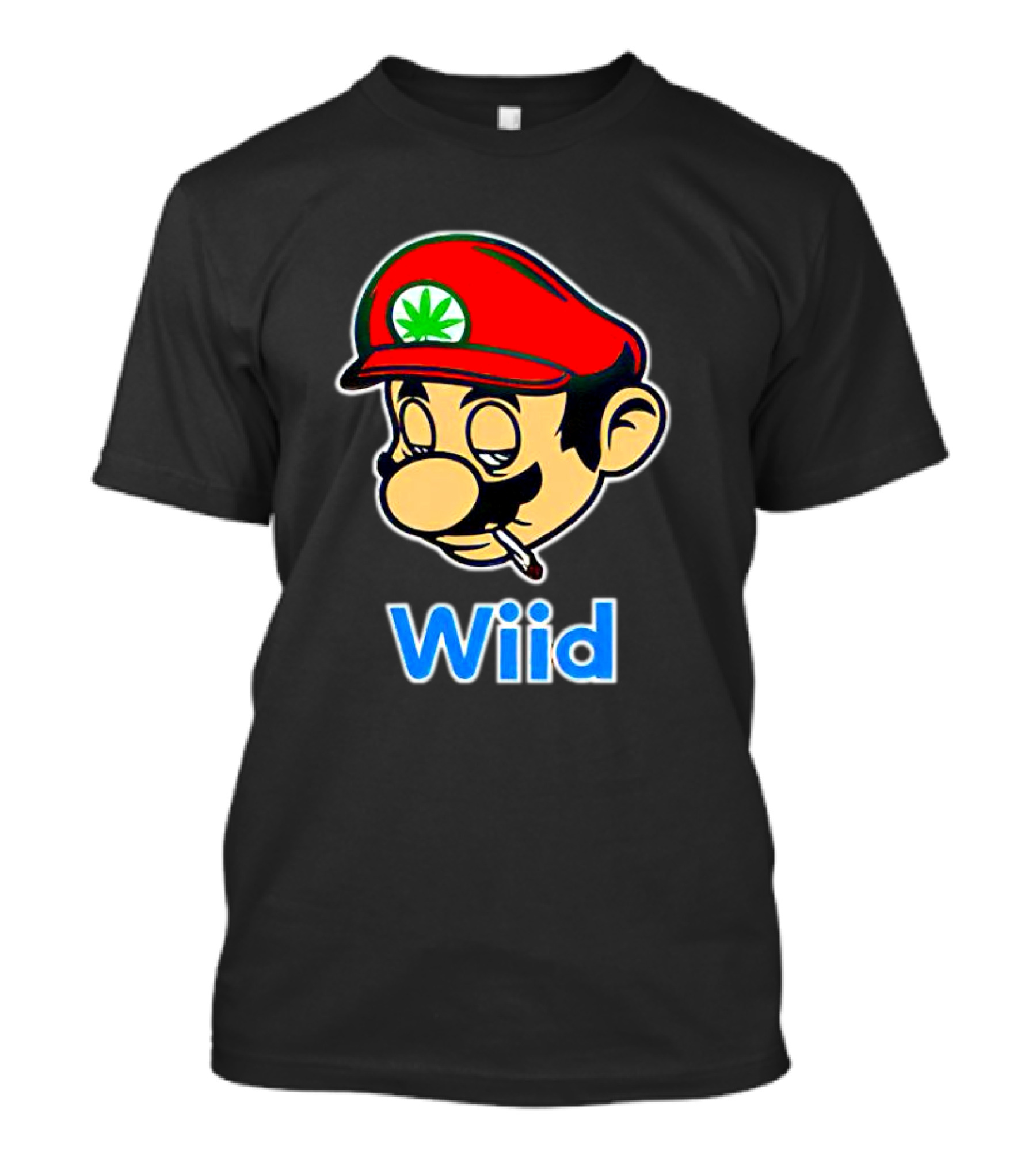 Super Mario Wiid Smoking Parody With Red Hat And Marijuana Leaf T-Shirt