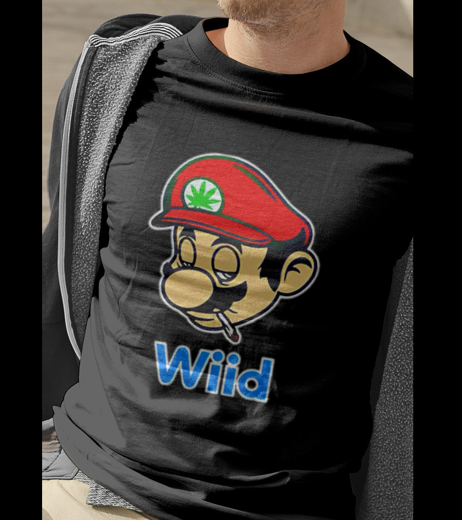 Super Mario Wiid Smoking Parody With Red Hat And Marijuana Leaf T-Shirt
