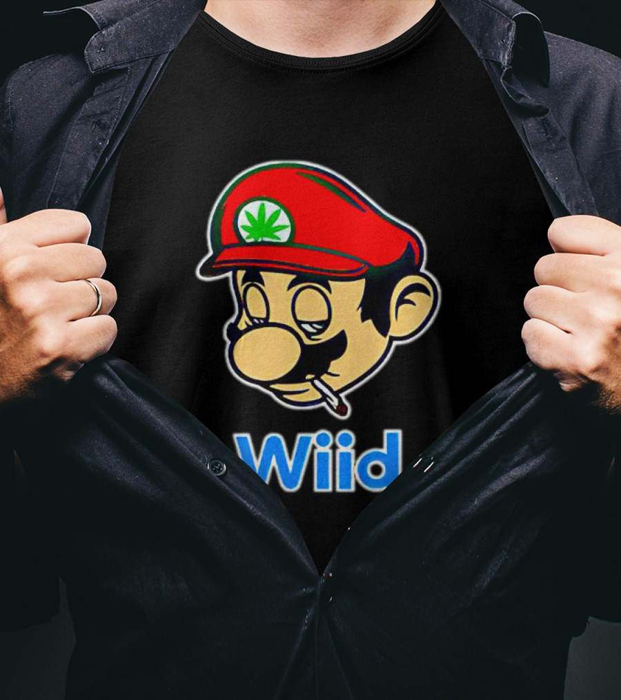 Super Mario Wiid Smoking Parody With Red Hat And Marijuana Leaf T-Shirt