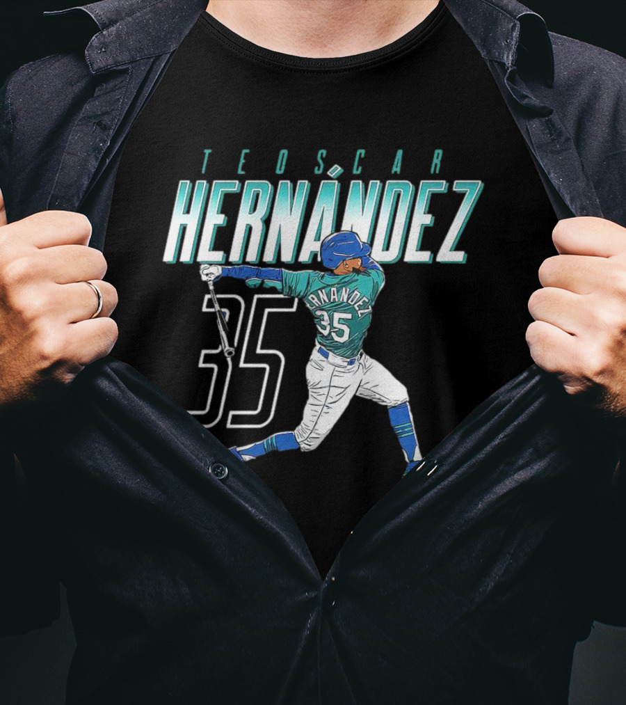Teoscar Hernández Mariners 35 Swinging Action T-Shirt