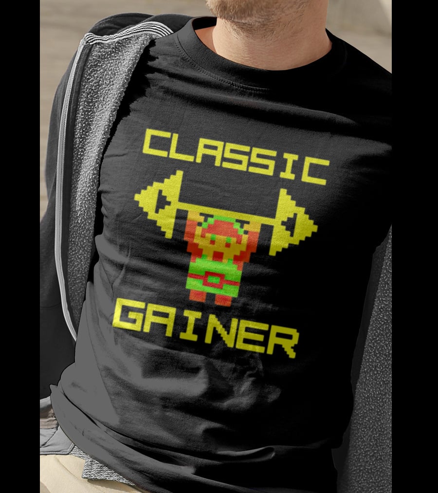 Classic Gainer Pixel Art Gym Game Workout T-Shirt