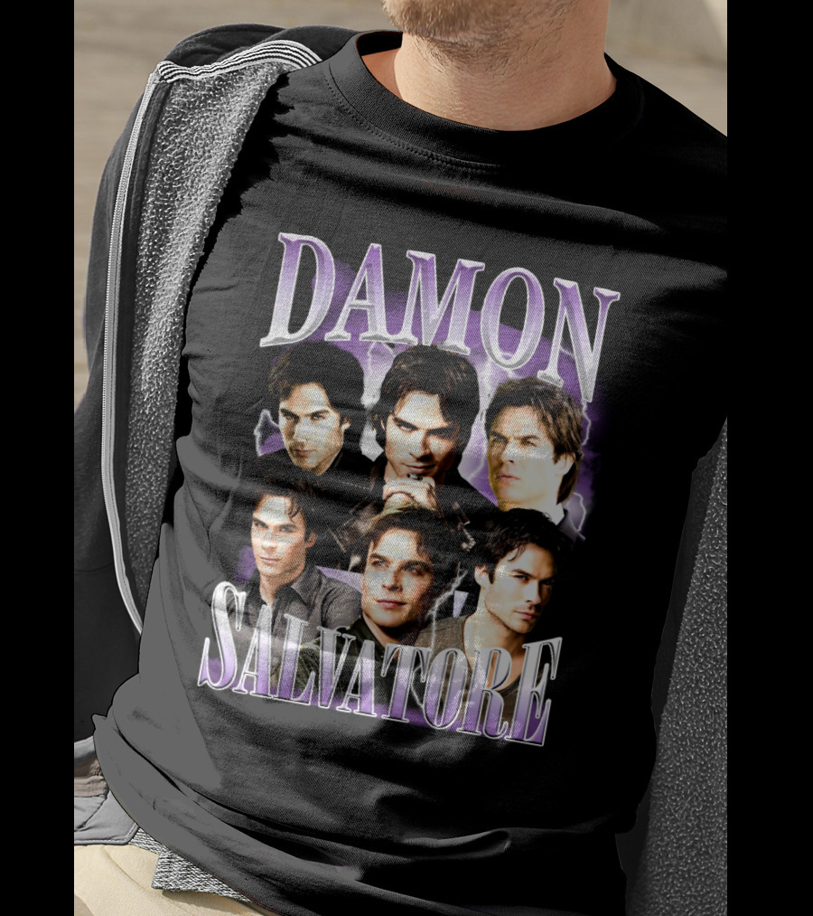 Damon Salvatore Purple Lightning Faces Collage T-Shirt