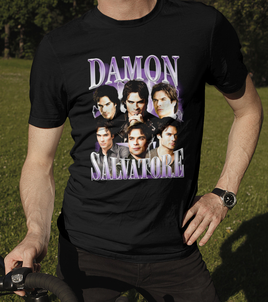 Damon Salvatore Purple Lightning Faces Collage T-Shirt