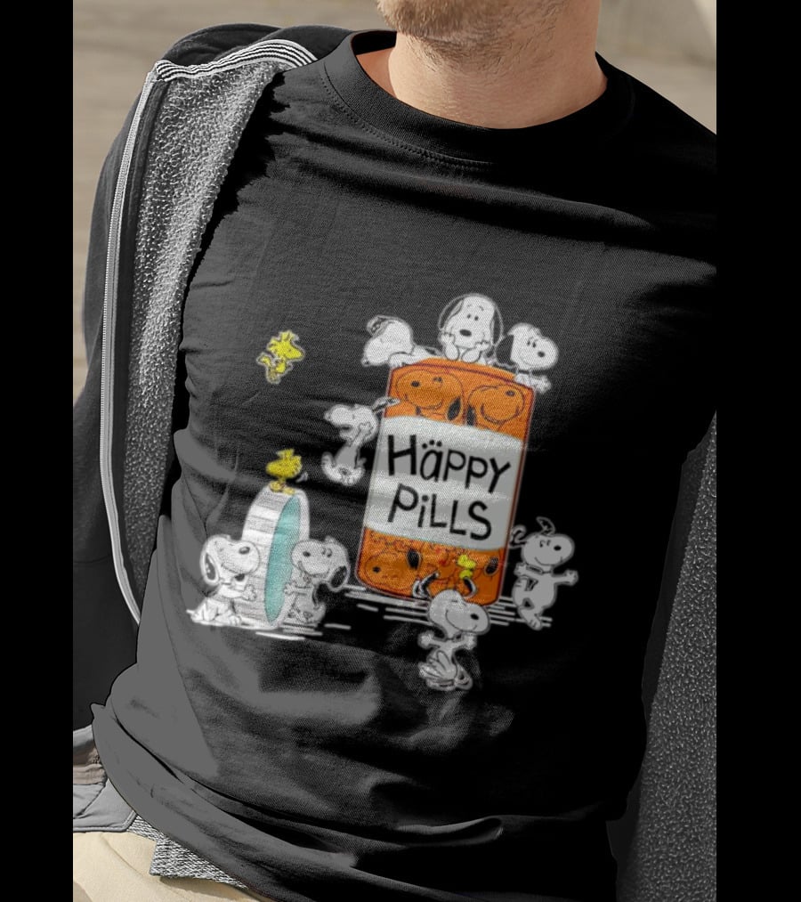 Happi Pills Snoopy Woodstock Cartoon Characters T-Shirt