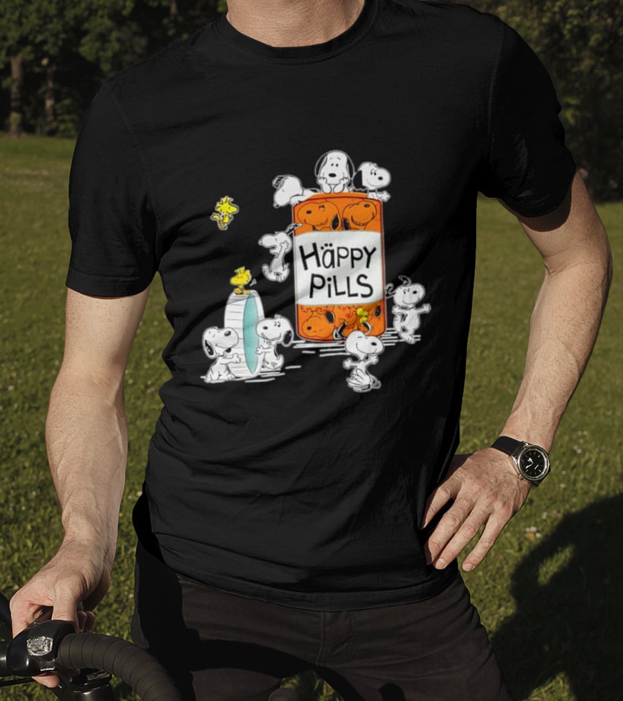 Happi Pills Snoopy Woodstock Cartoon Characters T-Shirt