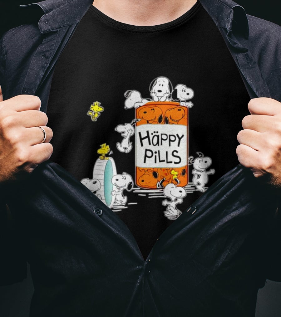 Happi Pills Snoopy Woodstock Cartoon Characters T-Shirt