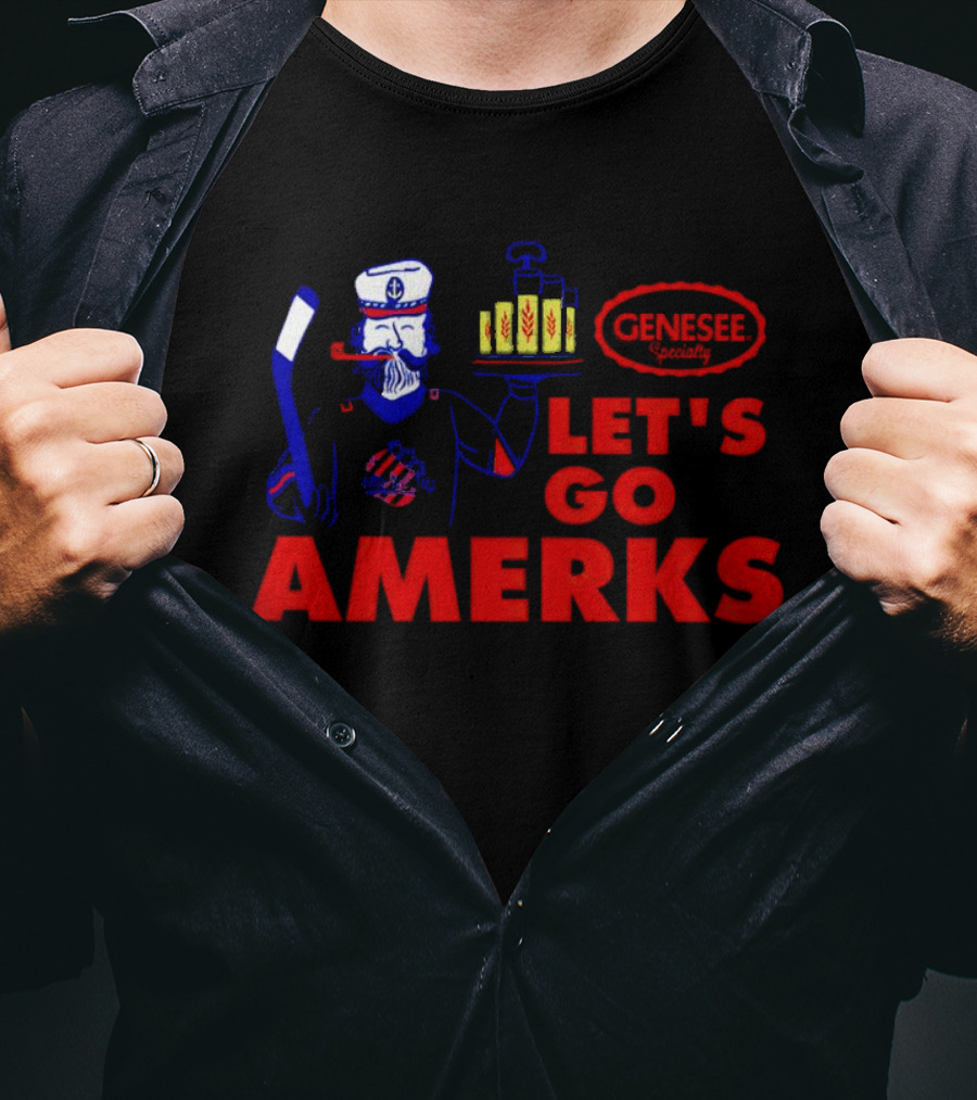 Let's Go Amerks Genesee Specialty Hockey Beer Sailor T-Shirt