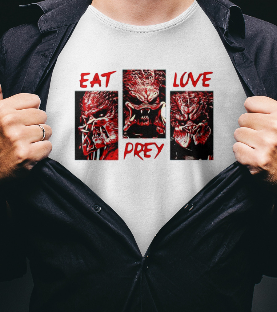Eat Prey Love Predator Red Creature Faces T-Shirt