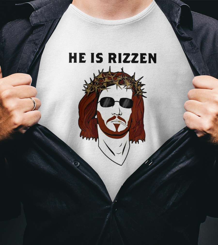 He Is Rizzen Jesus Crown Of Thorns Sunglasses T-Shirt
