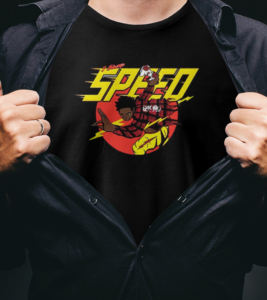 I Show Speed Anime Style Character With Lightning And Red Circle Background T-Shirt
