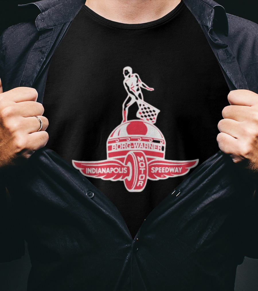 Indianapolis Motor Speedway Borg Warner Winged Wheel Flag Trophy T-Shirt