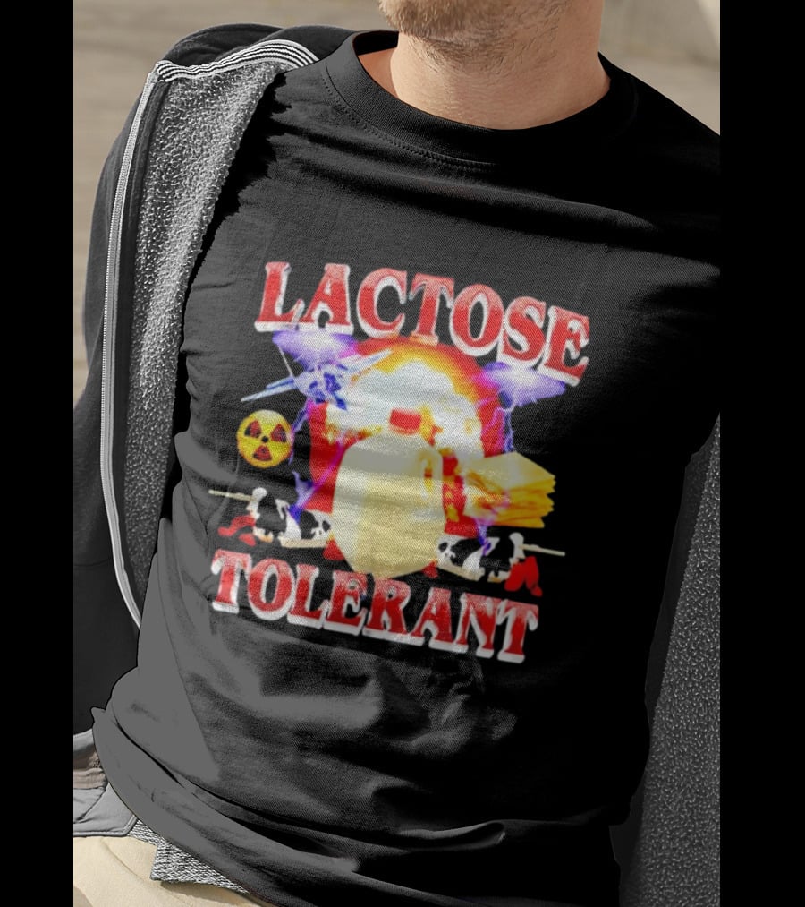 Lactose Tolerant Milk Jug Cheese Nuclear Symbol Cows Explosion T-Shirt